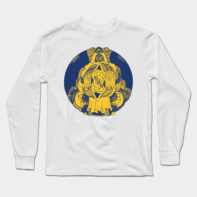 Navy Gold Circle of Ornament Long Sleeve T-Shirt by kenallouis